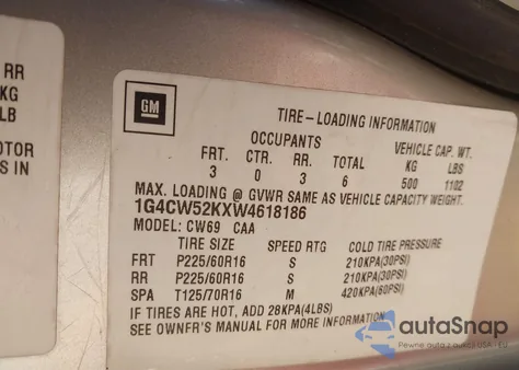 1998 Buick Park Avenue z USA, uszkodzony, nr VIN 1G4CW52KXW4618186